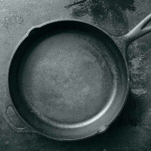 A seasoned cast iron skillet.