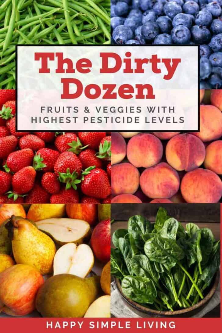 Spinach, strawberries, peaches, pears, and other produce in the Dirty Dozen list.