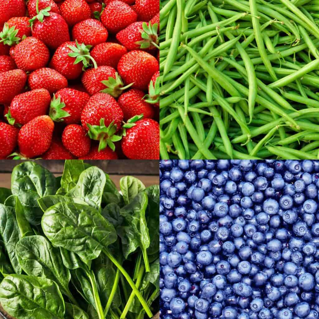 Strawberries, green beans, blueberries and fresh spinach, four foods on the Dirty Dozen list.