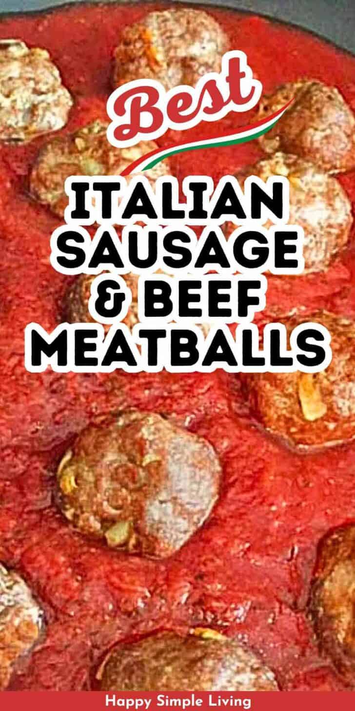 Six Italian sausage meatballs in spaghetti sauce.l