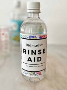 A bottle of homemade dishwasher rinse aid.