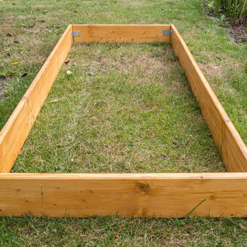 A simple DIY raised garden made from cedar lumber.