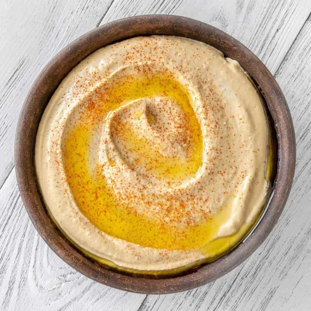 A bowl of homemade Mediterranean hummus.