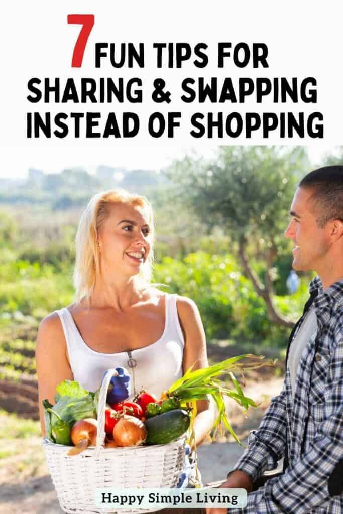 A woman giving a man a basket full of home grown garden produce.