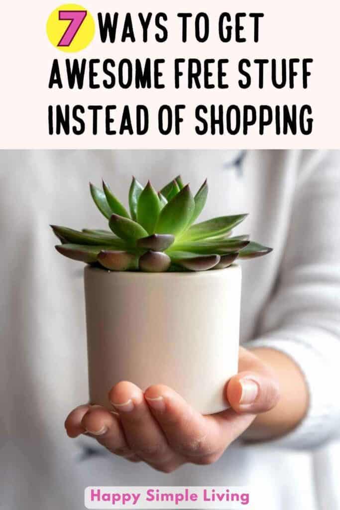 A woman holding a potted succulent plant to give away.