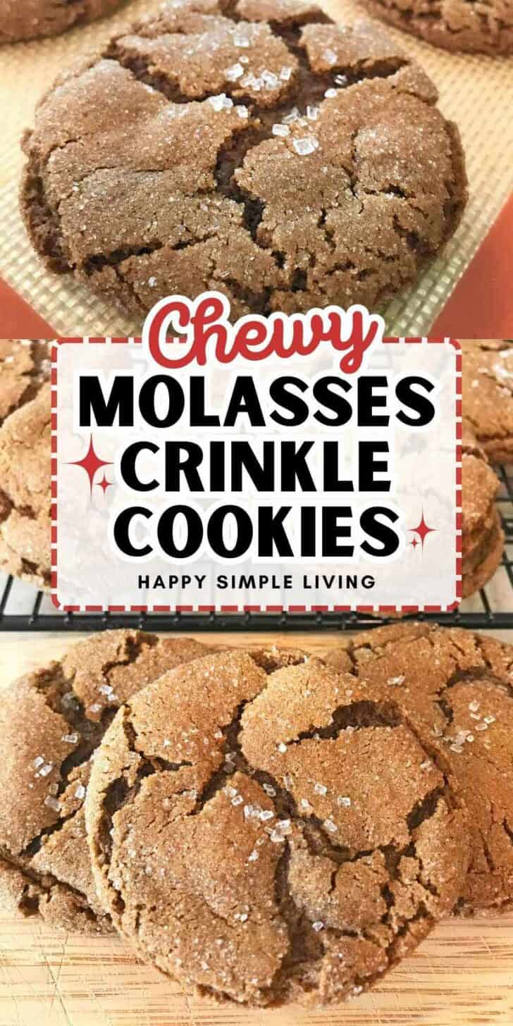 Close up of molasses crinkle cookies on a cooling rack.