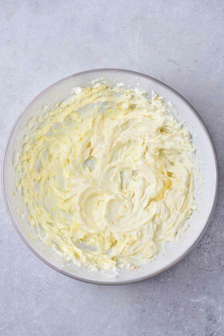 The ingredients for Orange Vanilla Cream combined in a bowl.